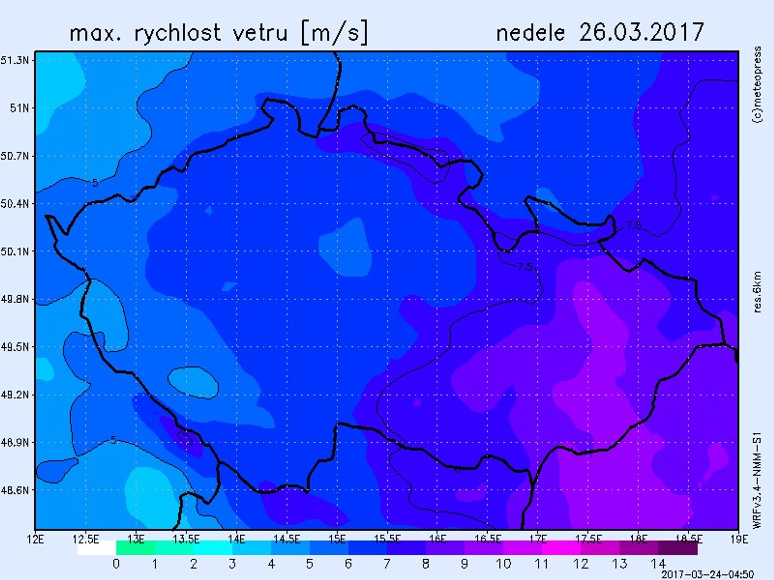 Mapa větru - neděle - GALERIE: Mapy počasí (4/6)
