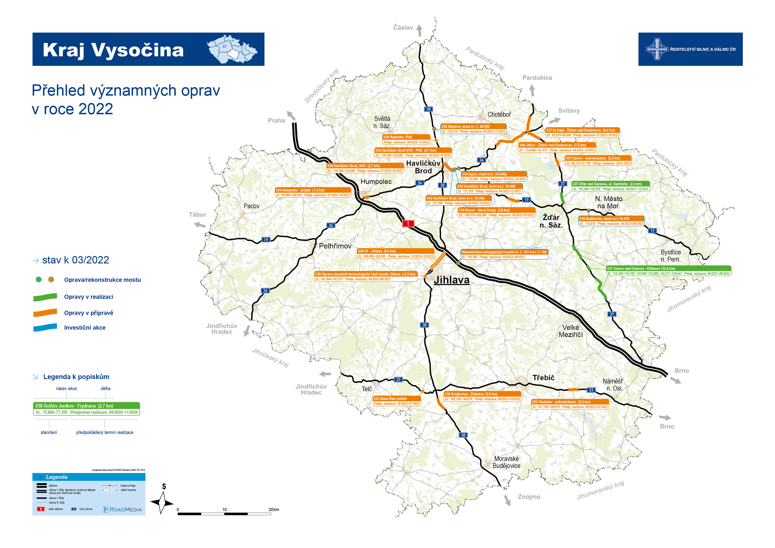 Mapa oprav - Vysočina - Mapy oprav silnic v roce 2022 (9/13)