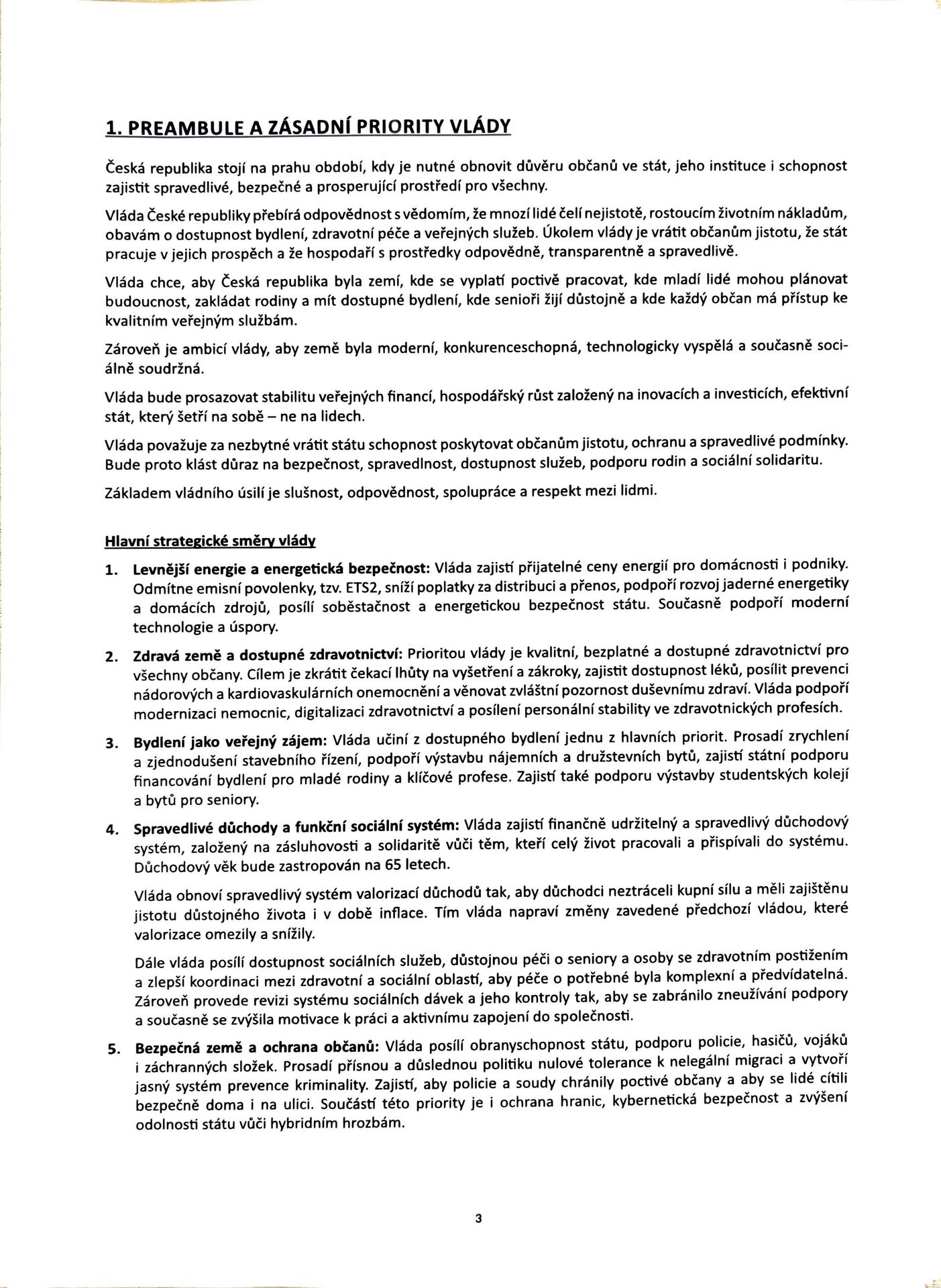 Návrh programového prohlášení vlády ČR – listopad 2025 (3) - Návrh programového prohlášení vlády ČR – listopad 2025 (3/38)