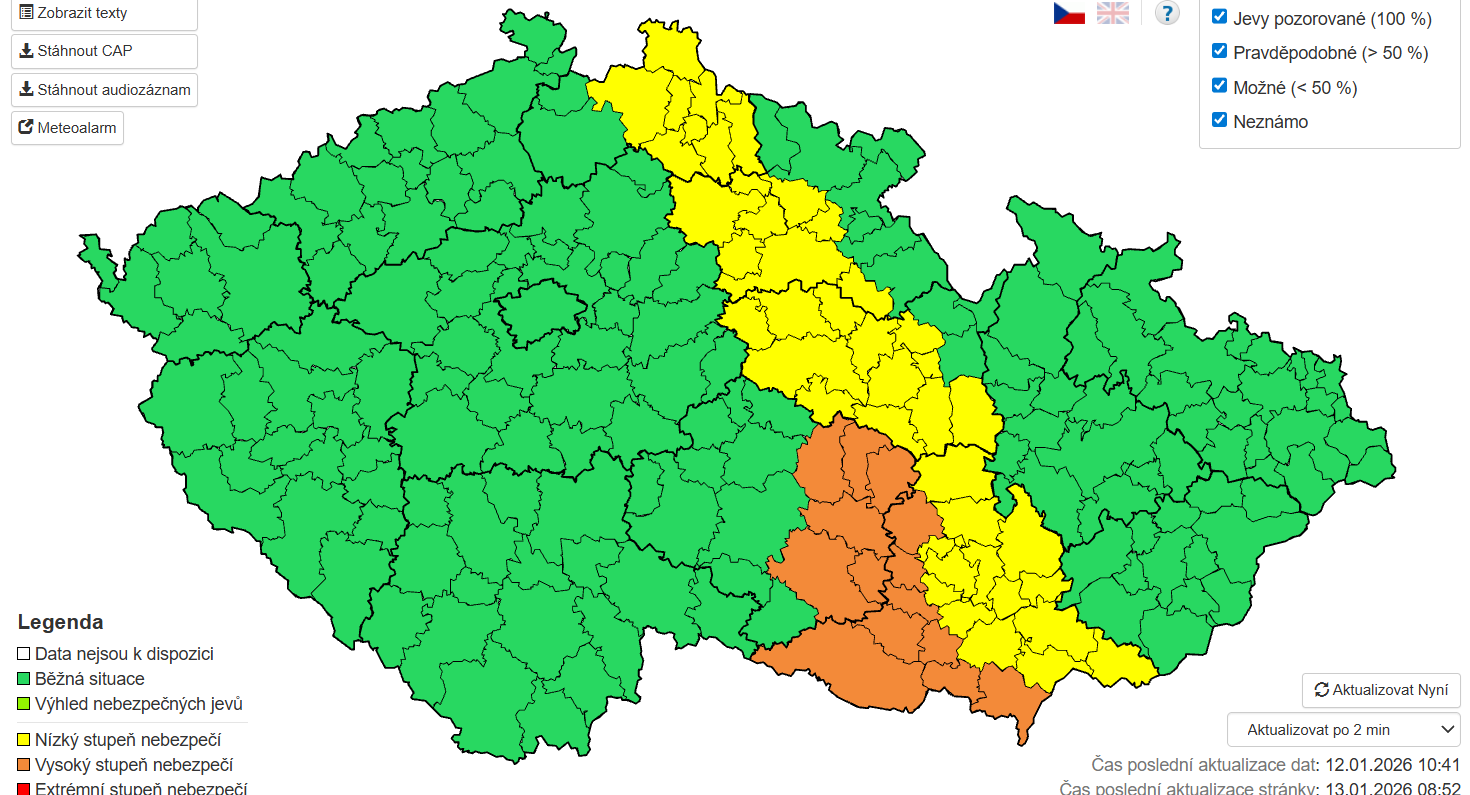 Výstraha před ledovkou 13. ledna