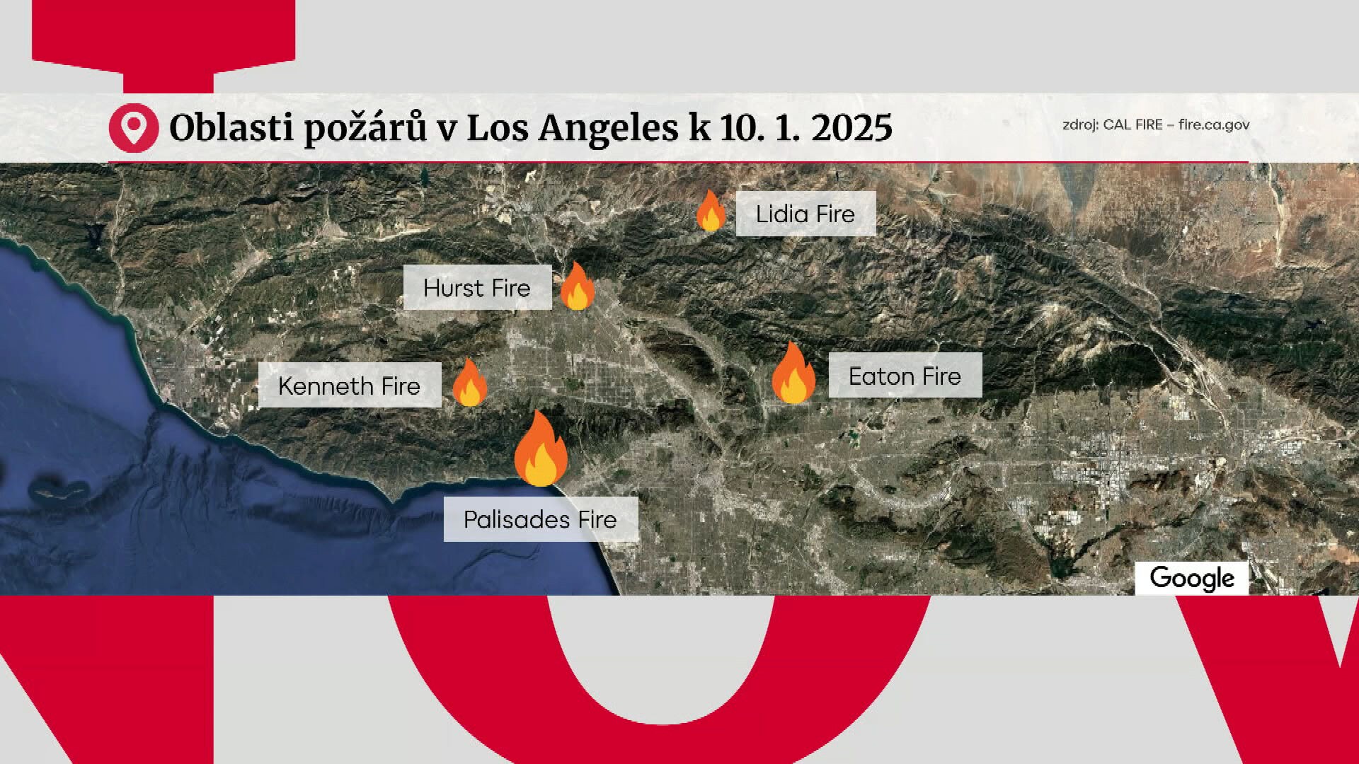 Oblasti požárů v Los Angeles