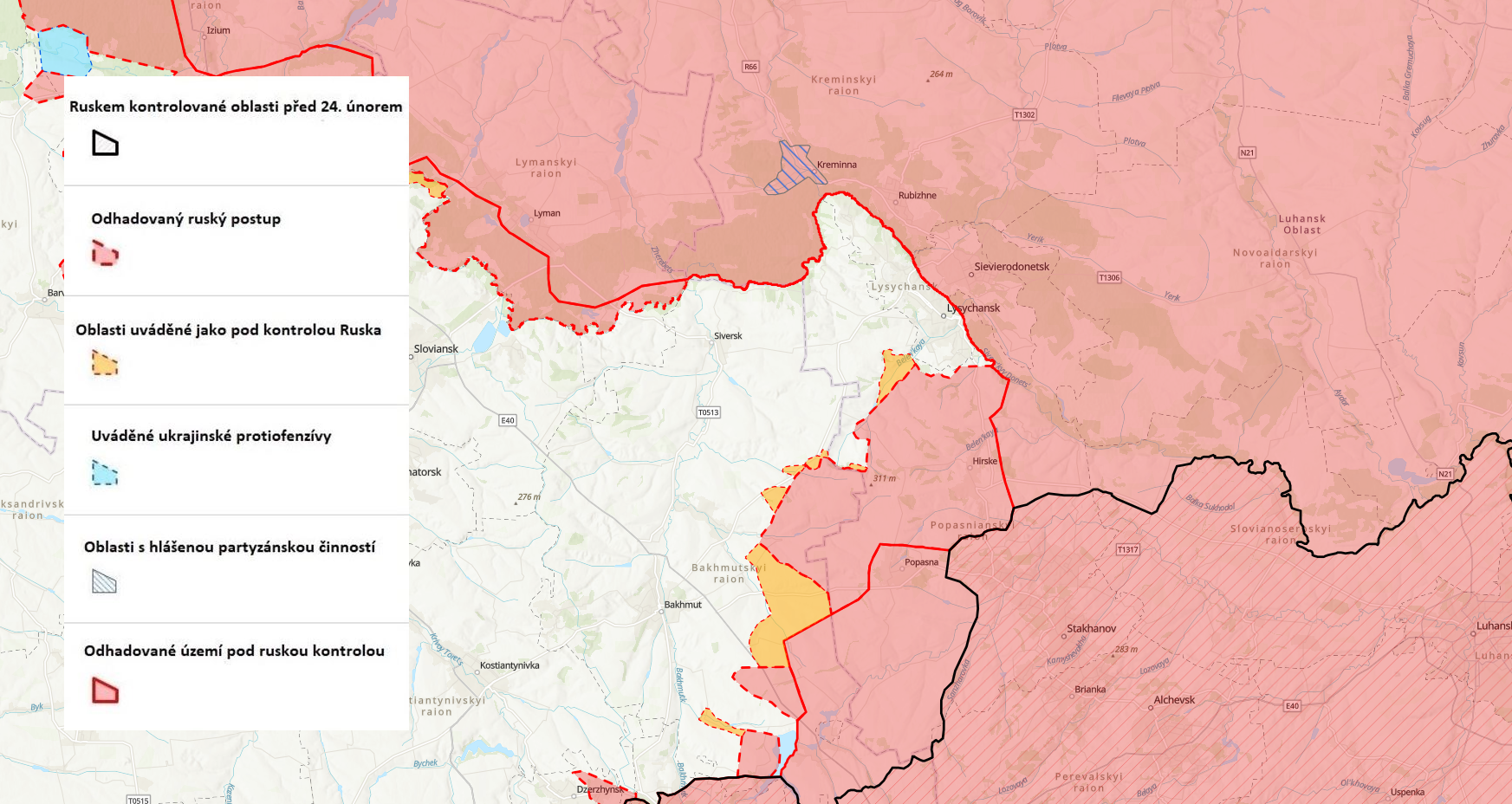 Mapa fronty u Severodoněcku