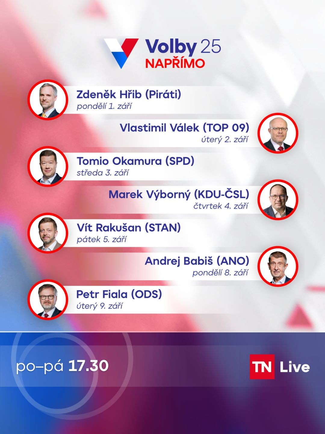 Rozpis bilančních rozhovorů v pořadu Napřímo na TN Live