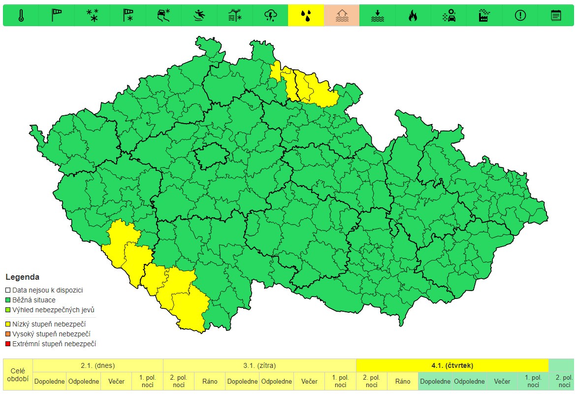 Výstraha před vydatným deštěm, platí do čtvrtka