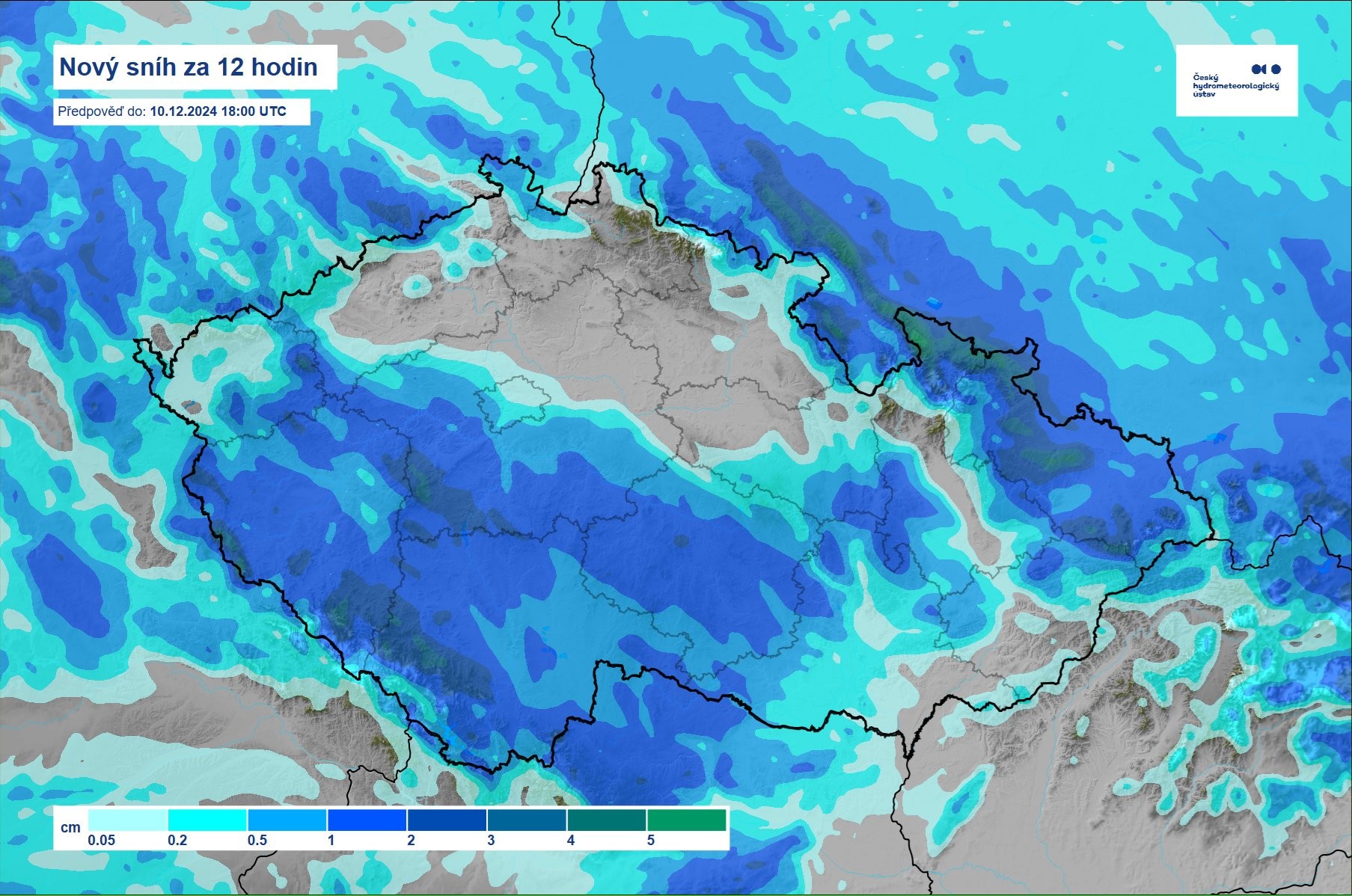 Nový sníh za 12 hodin
