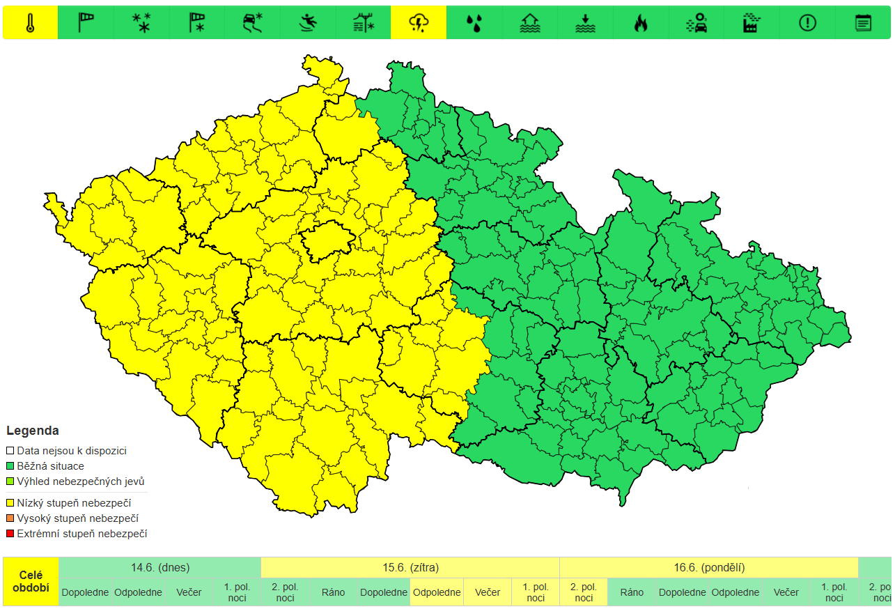 Výstraha před silnými bouřkami (15. 6. 2025)