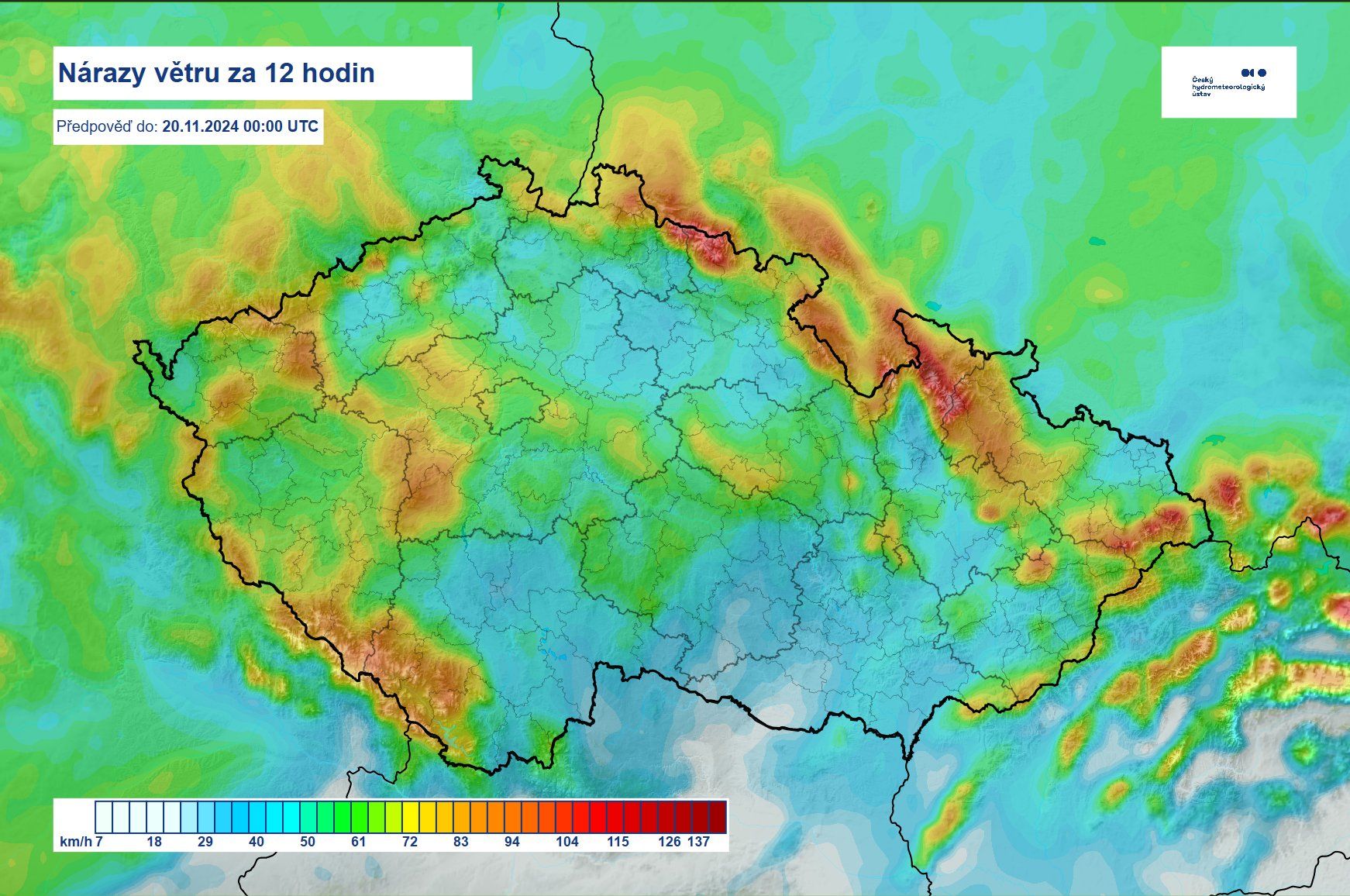 Mapa nárazů větru 