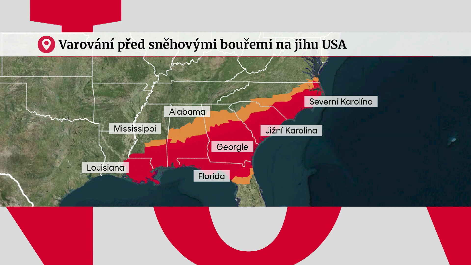 Varování před sněhovými bouřemi na jihu USA