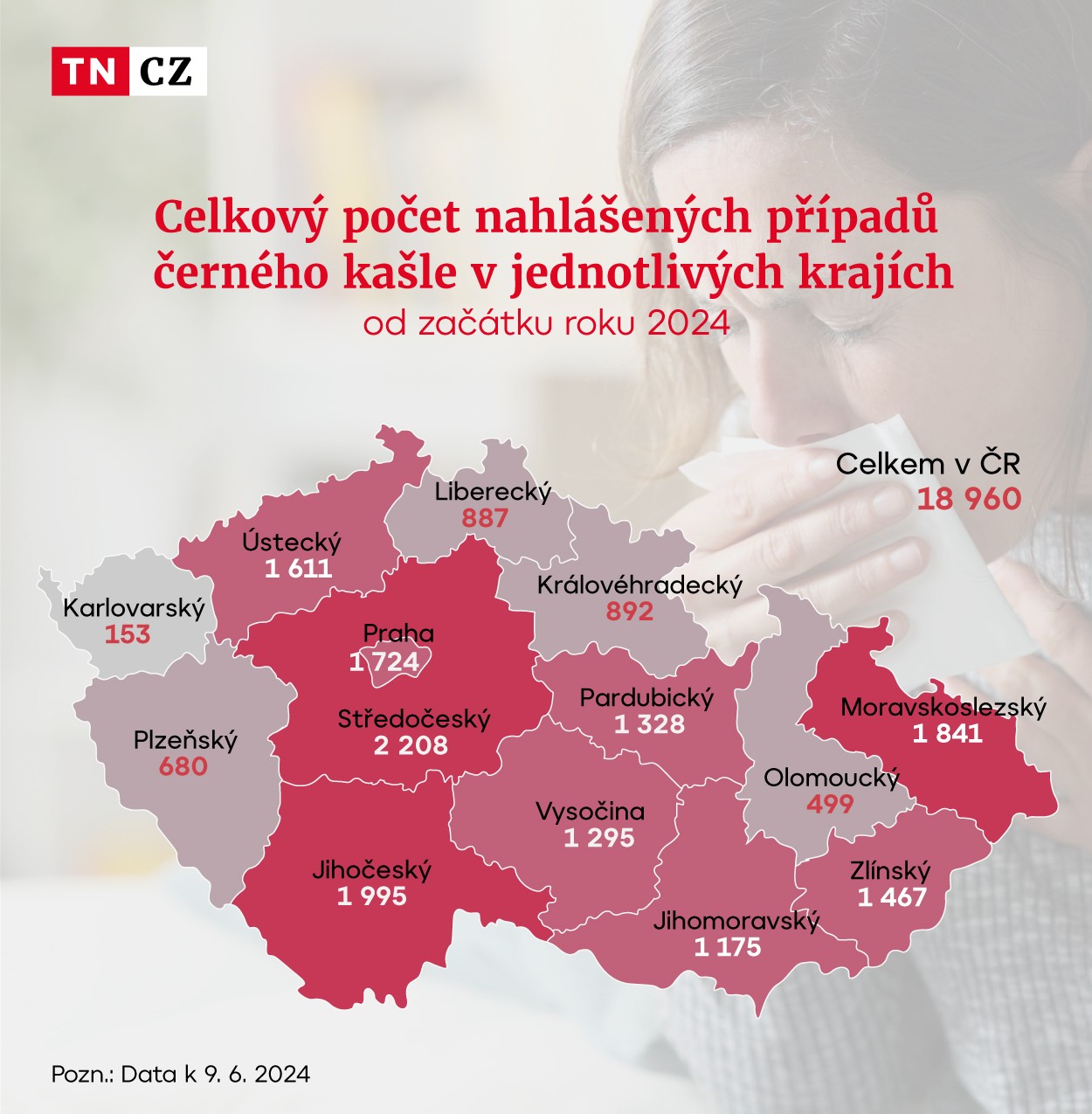 Mapa ČR Černý kašel