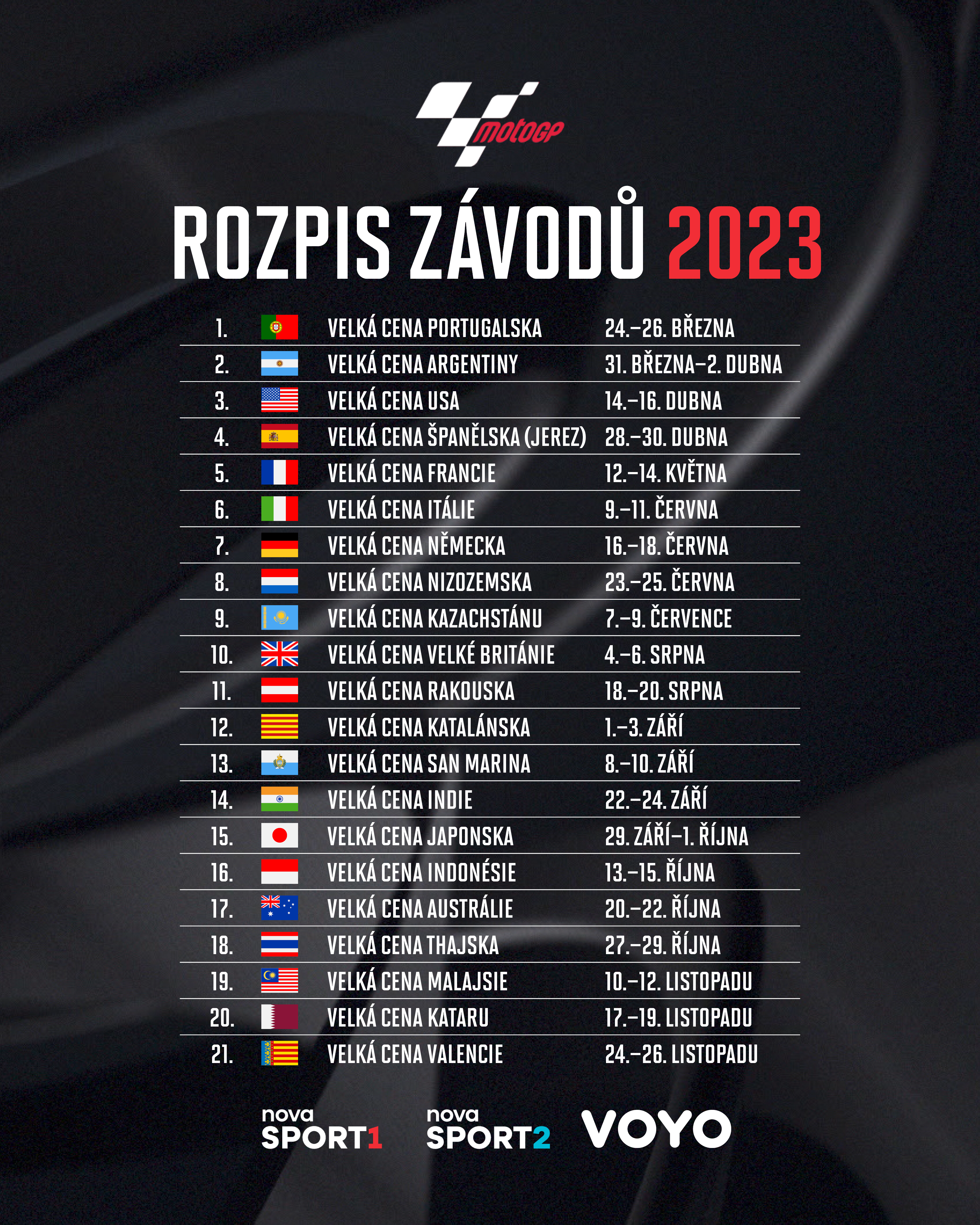 Rozpis závodů MotoGP 2023