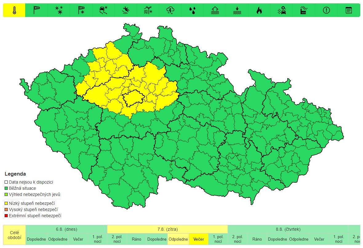 Výstraha před vysokými teplotami, 7. 8. 