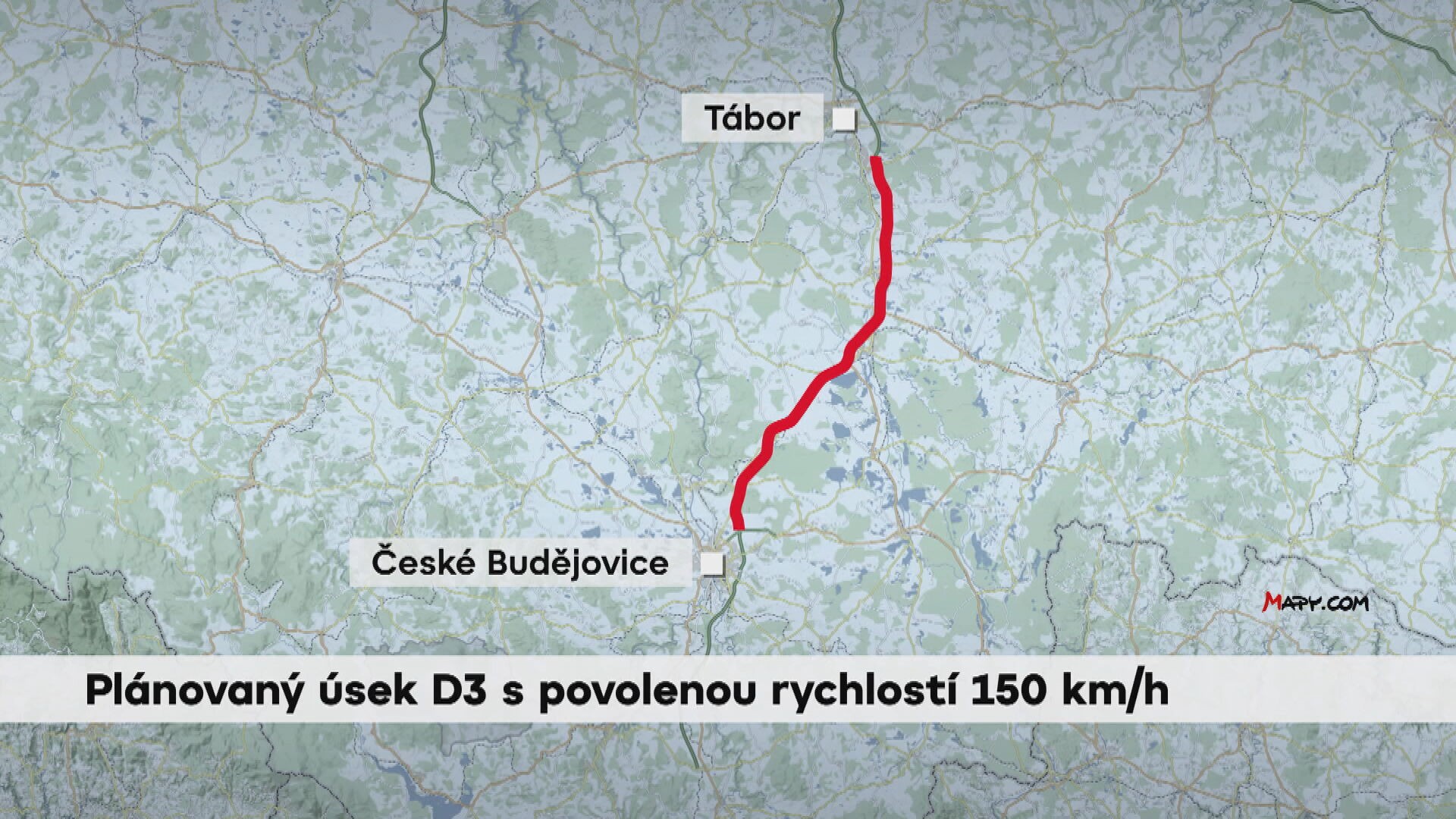 Plánovaný úsek D3 s povolenou rychlostí 150 km/h