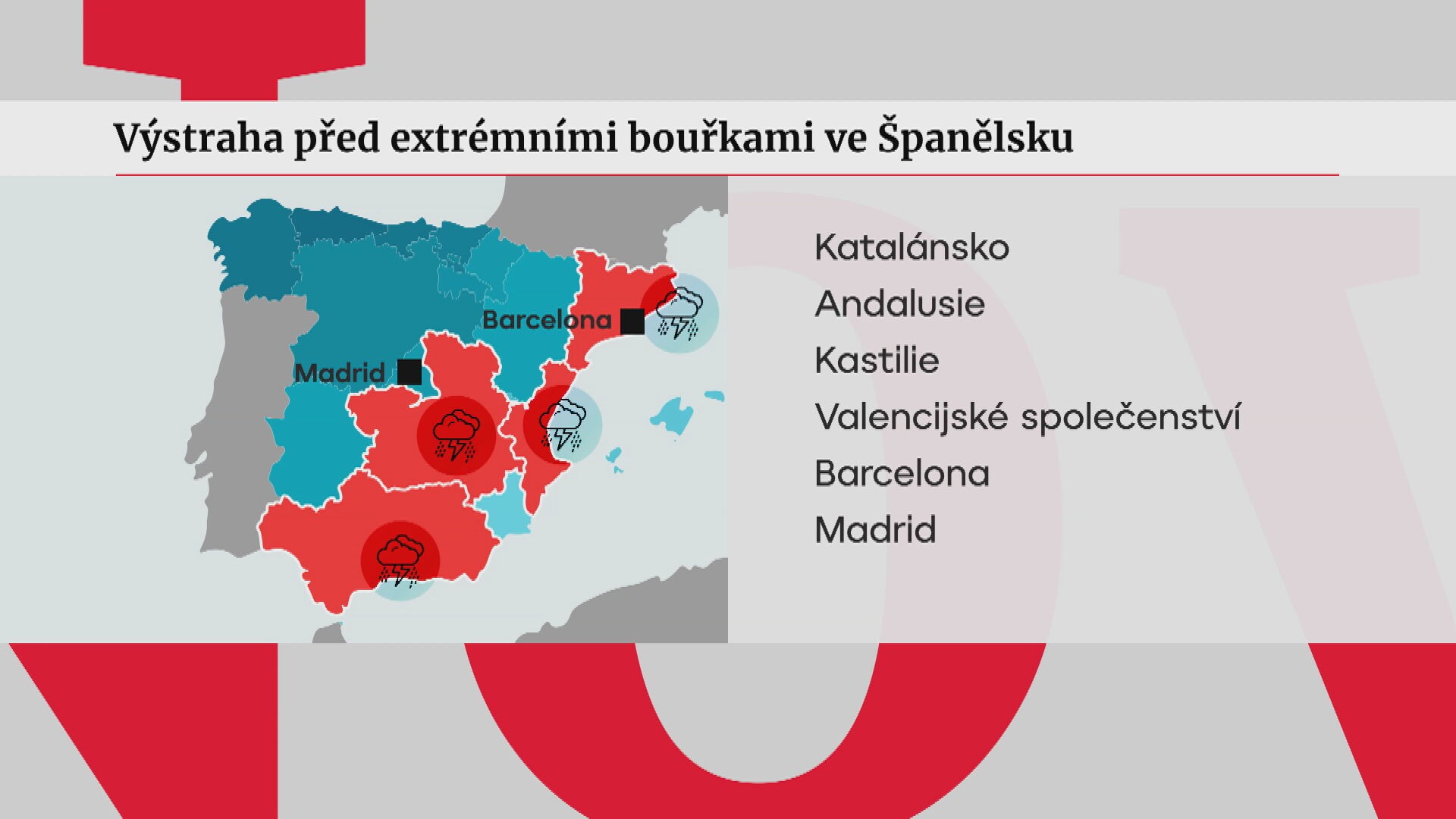 Výstraha před extrémními bouřkami ve Španělsku