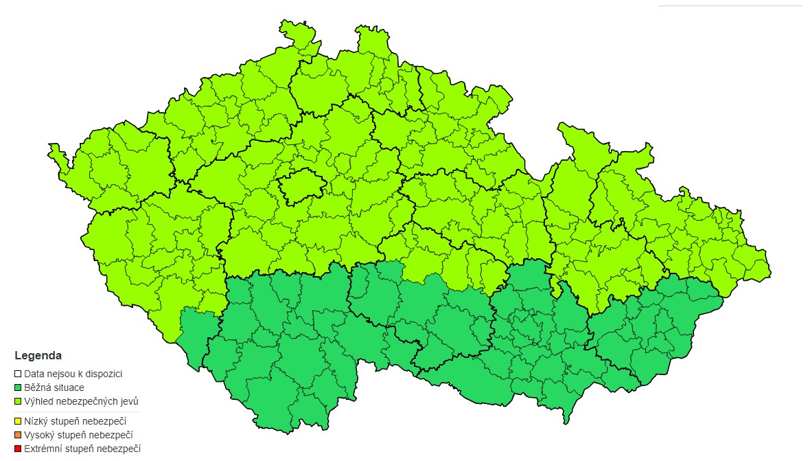 Předběžná výstraha před silným větrem, 13. 10. 2024