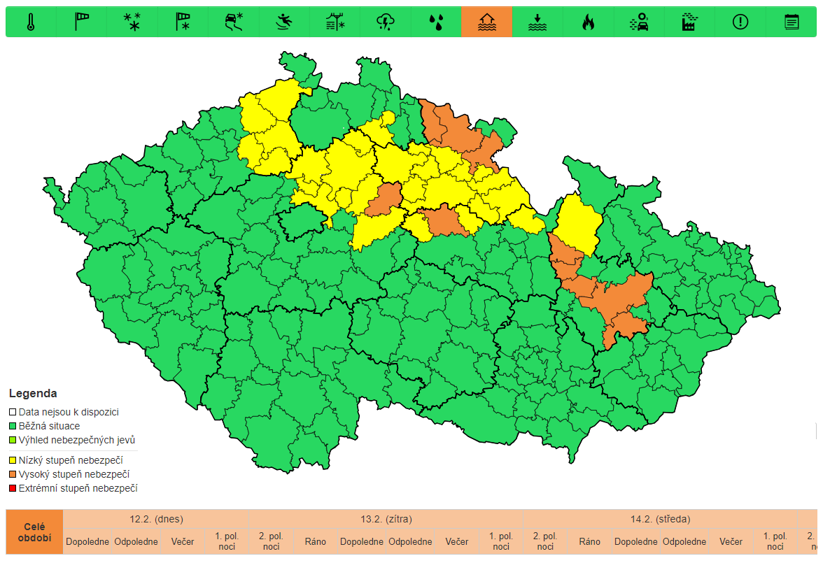 Výstraha před povodněmi 12.2. 2024