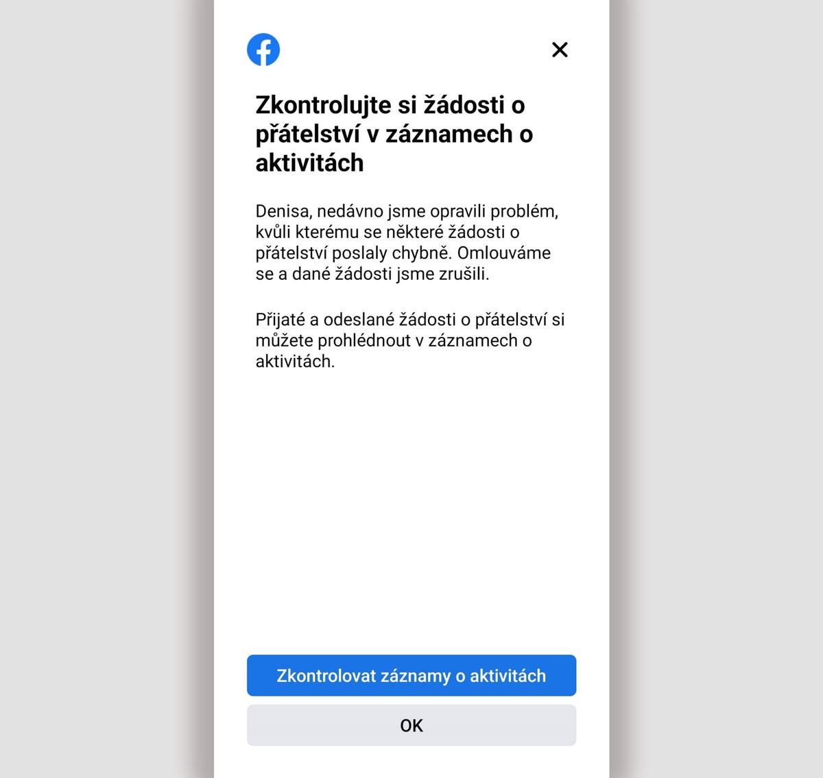 Facebook upozornění