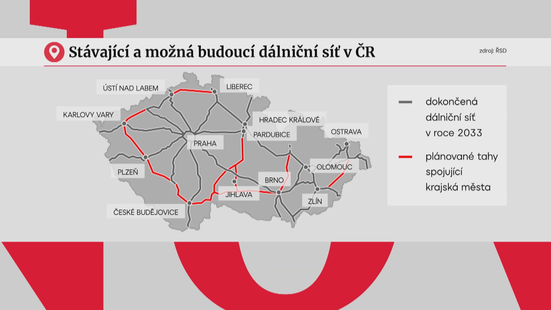 Stávající a možná budoucí dálniční síť v ČR