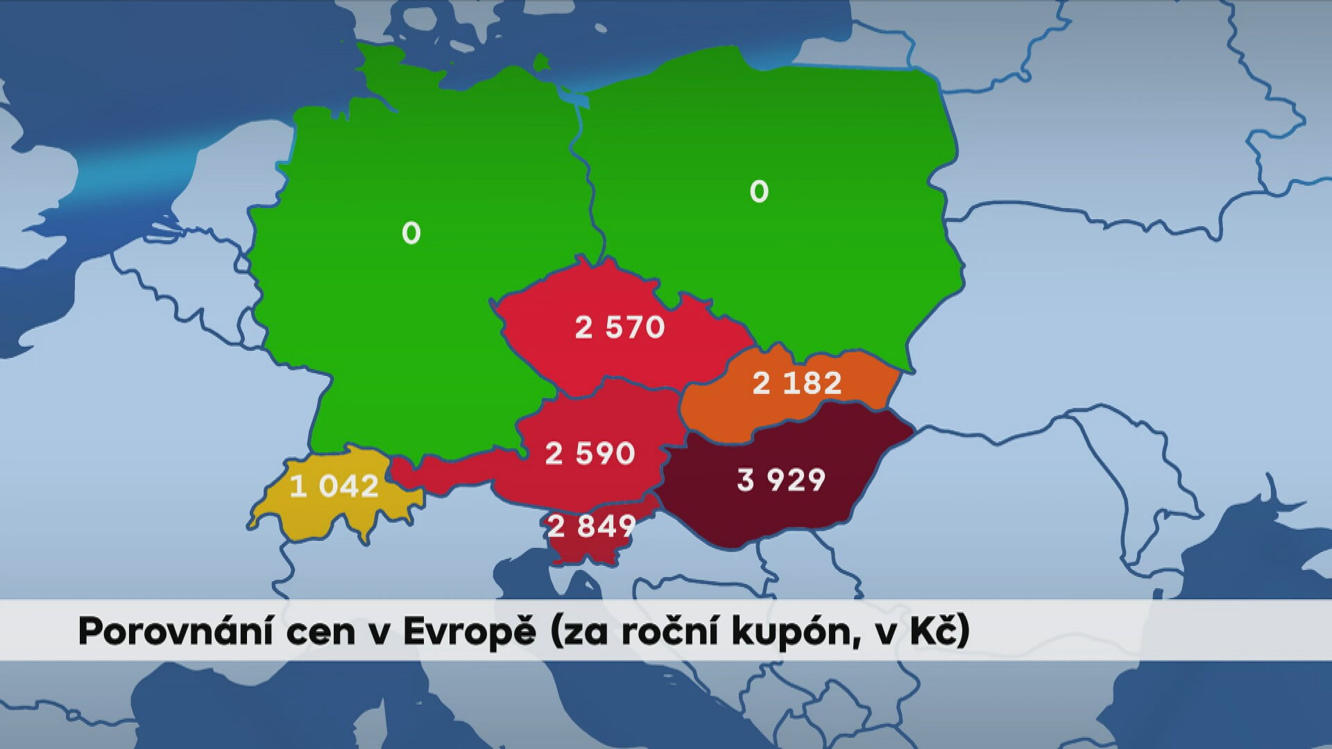Porovnání cen v Evropě (za roční kupón, v Kč)