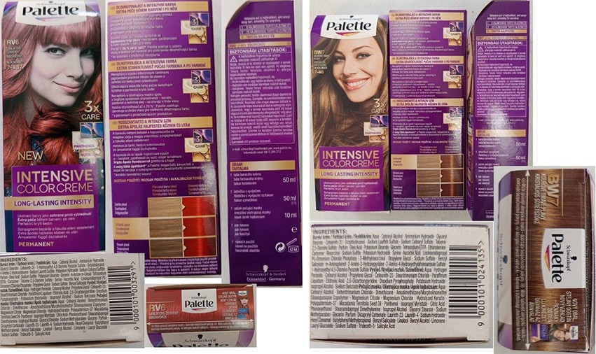 Zdraví nebezpečná Schwarzkopf barva na vlasy Palette – šarlatově červená a kouřově tmavě plavá