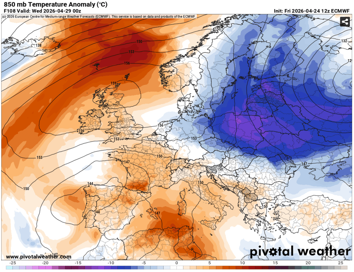 Meteorologická mapa Evropy (29. 4. 2026)