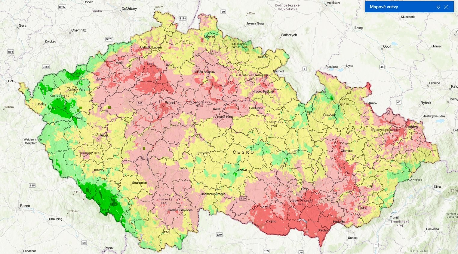 Mapa nasycení půdy vodou