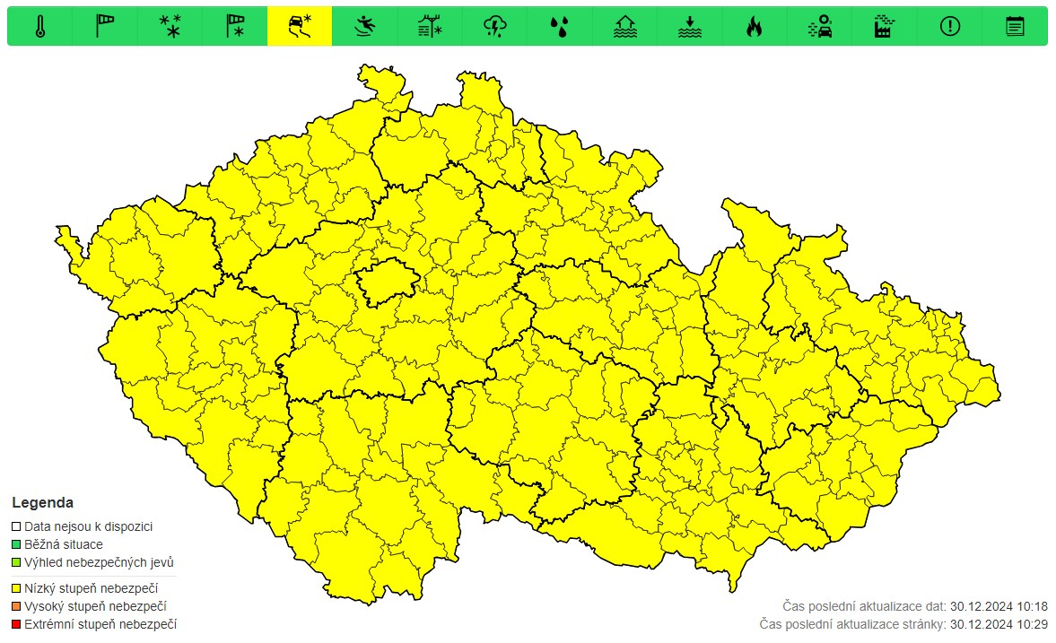 Výstraha před náledím, 30. 1. a 31. 1. 2024