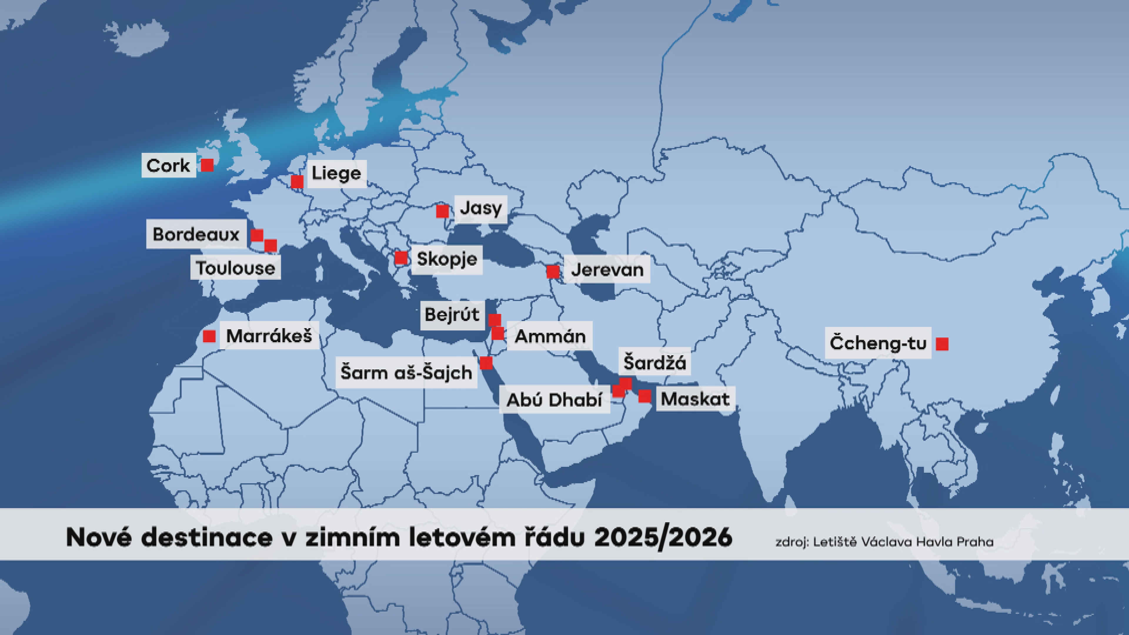 Nové destinace v zimním letovém řádu 2025/2026