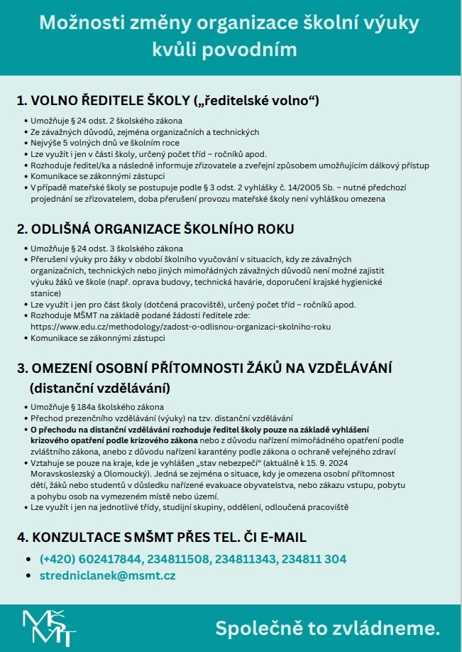 Ministerstvo školství posílá instrukce do postižných oblastí