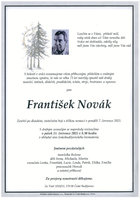 Zemřel František Novák