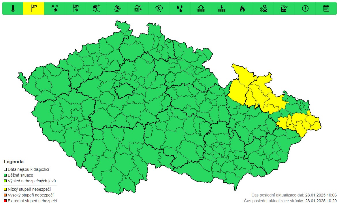 Výstraha před silným větrem, 28. 1. 2025