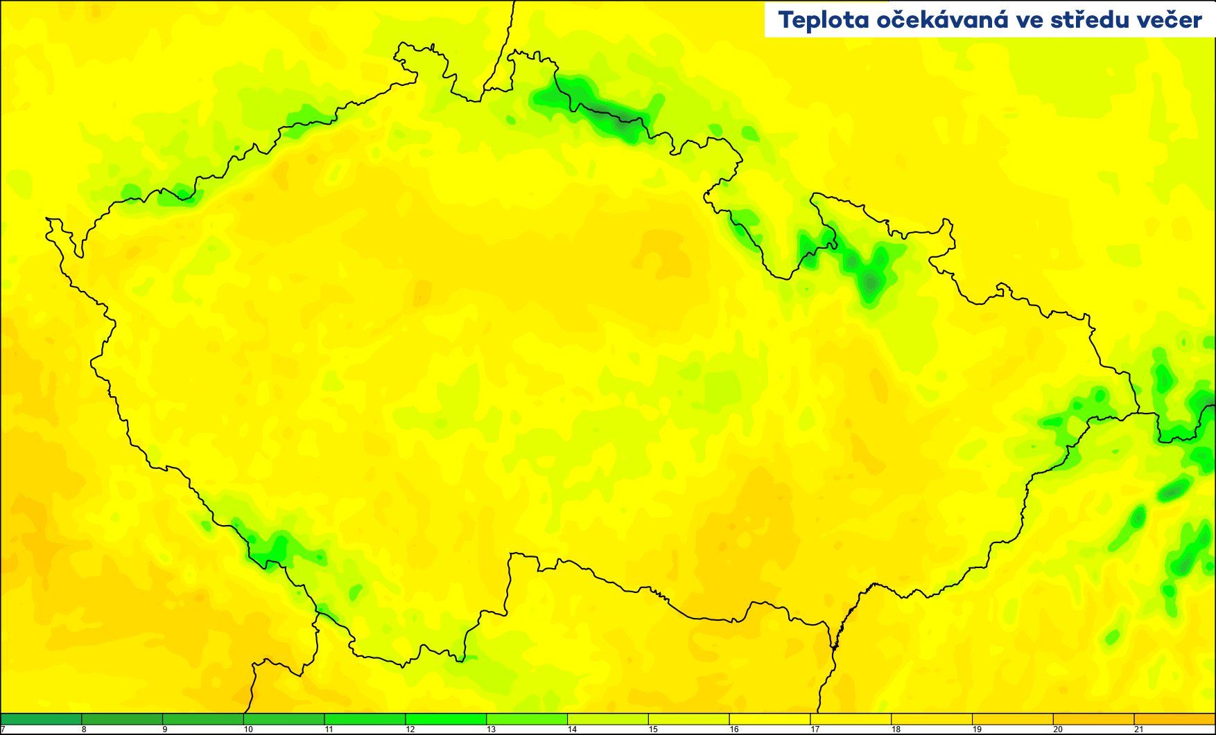 Teplota očekávaná ve středu 30. dubna večer