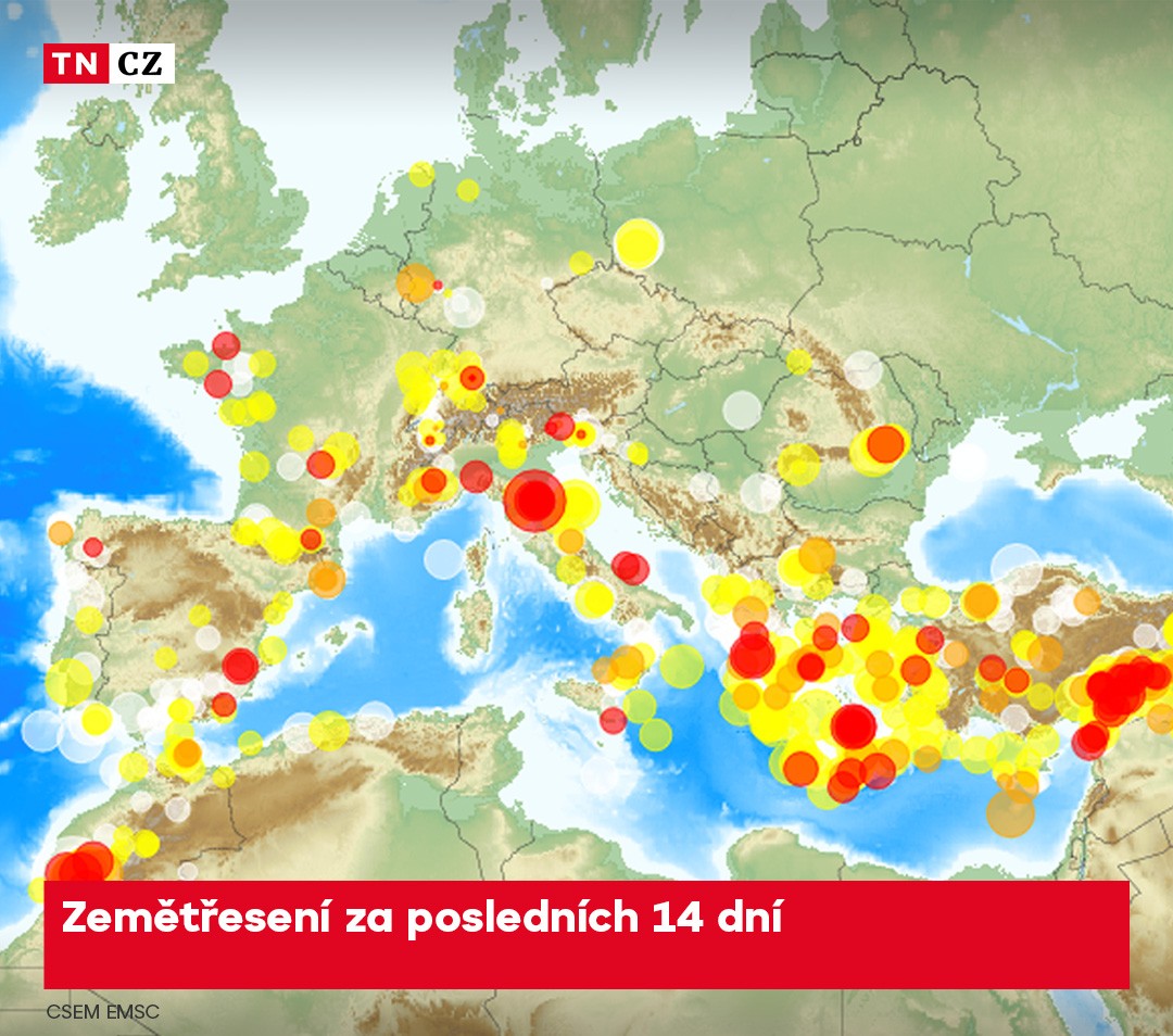 Zemětřesení za posledních 14 dní