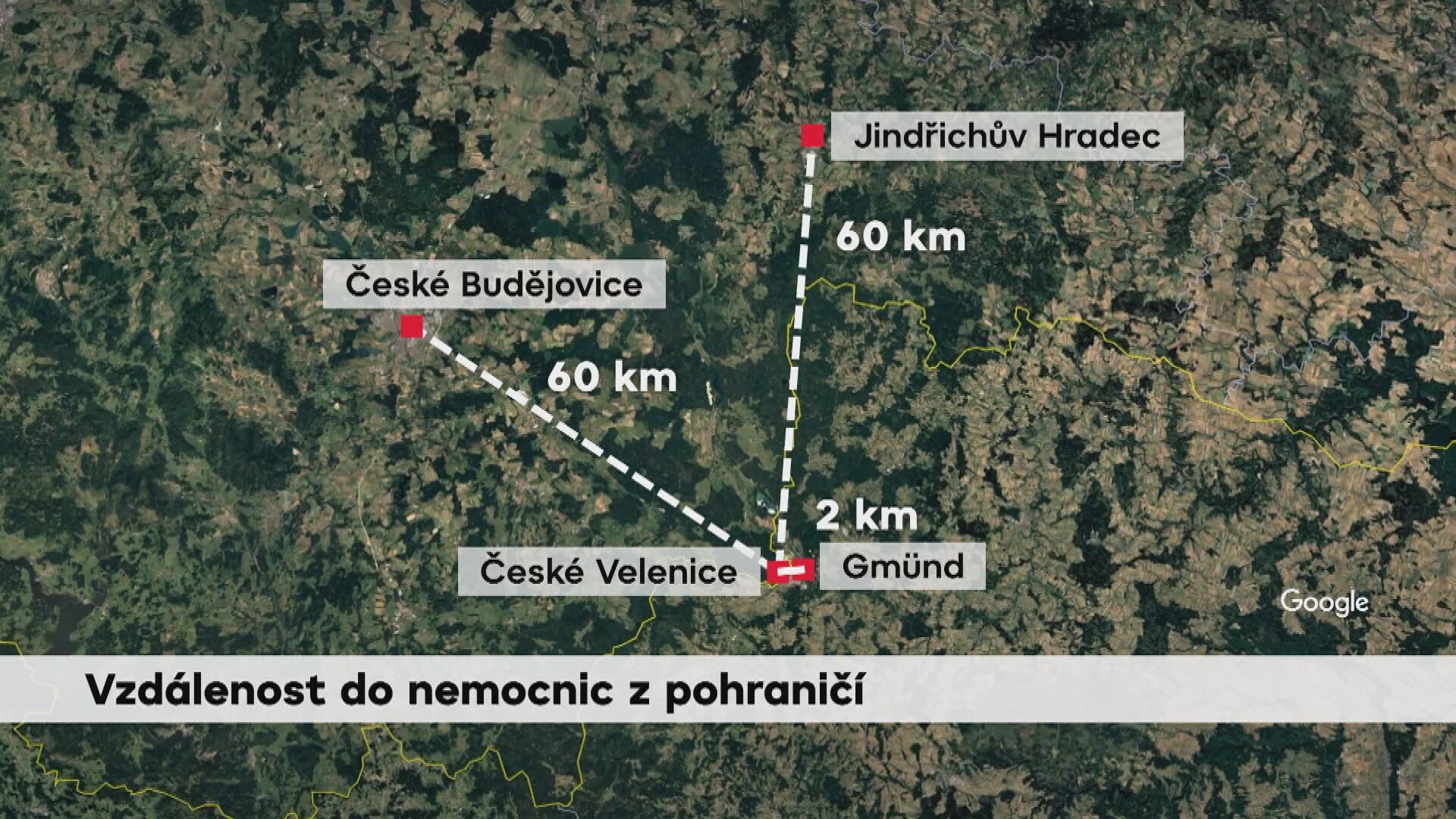 Vzdálenost do nemocnic z pohraničí