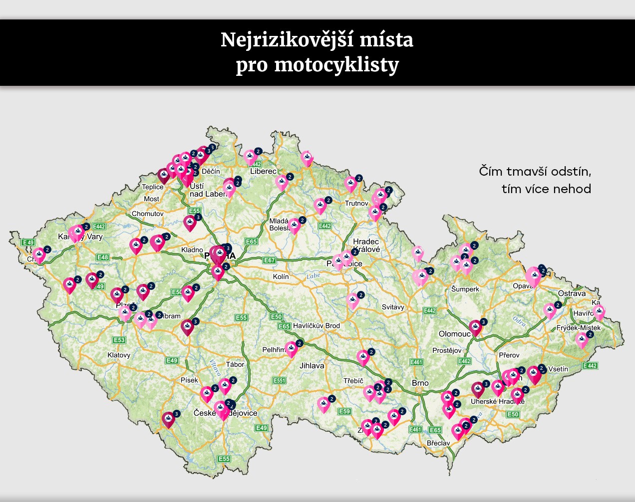 Nejrizikovější místa pro motocyklisty