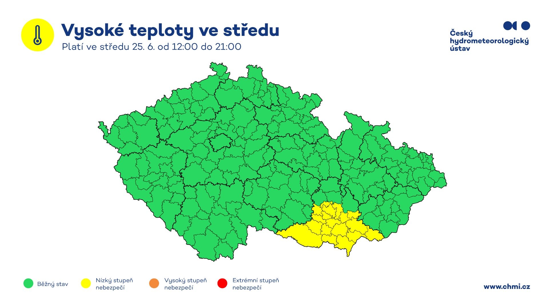 Výstraha před vysokými teplotami, 25. 6. 2025